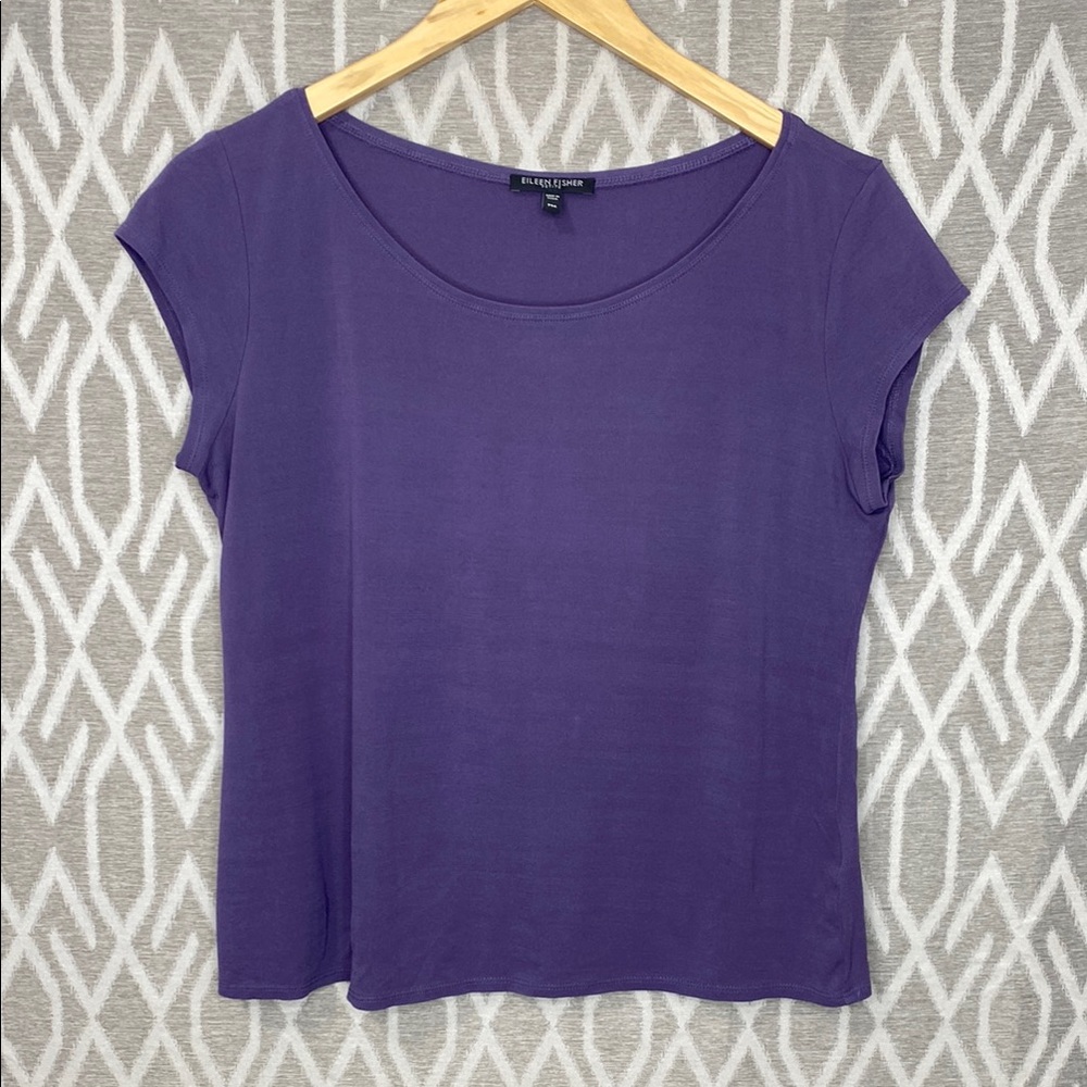 Eileen Fisher Purple Fitted Short Sleeve Tee Size: Petite Medium